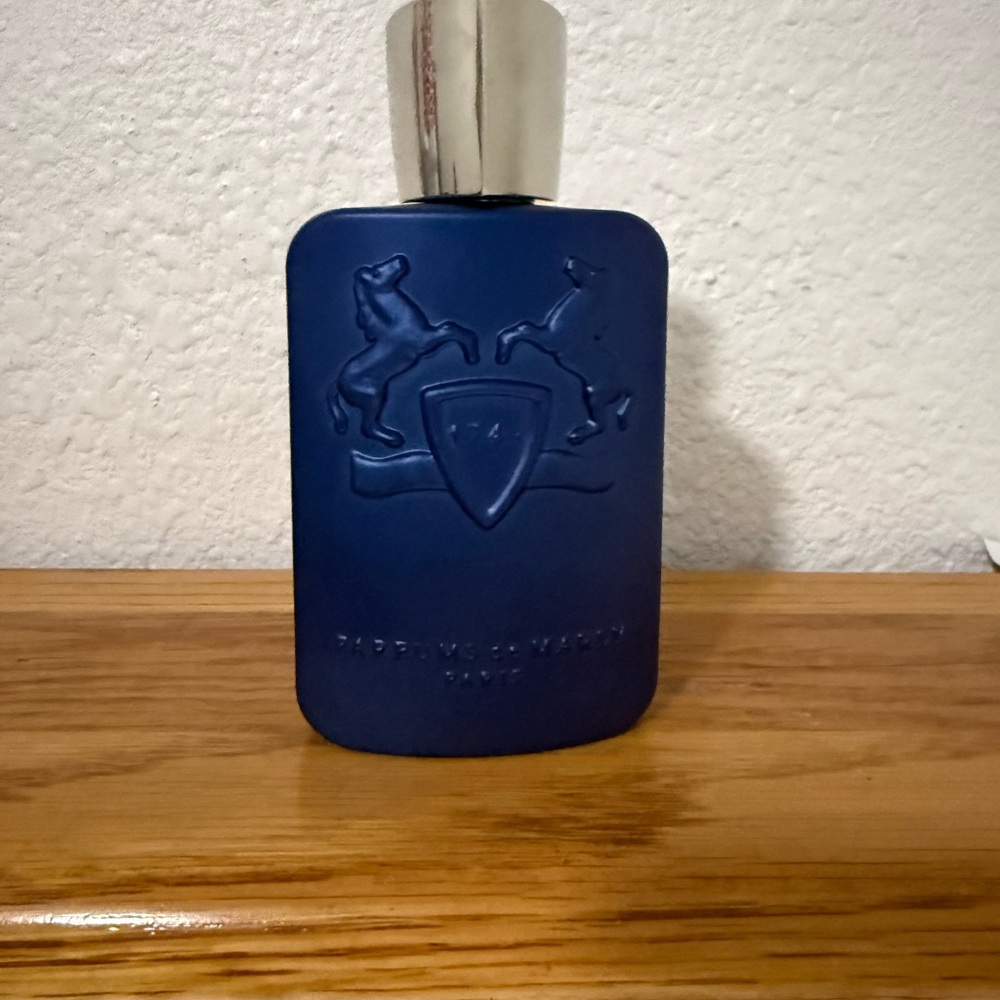 Navy Blue Embossed Fragrance Bottle with Silver Cap